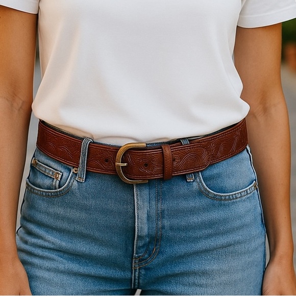 Leather Belt Made In Mexico Hand Tooled size 34 - Picture 1 of 12
